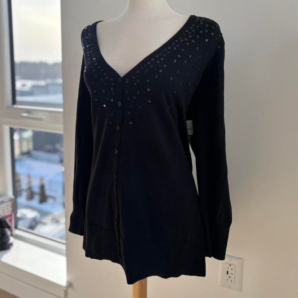St. John's Bay 100% Cotton Glitter Sequins Black Cardigan Sweater Sz XL NWT